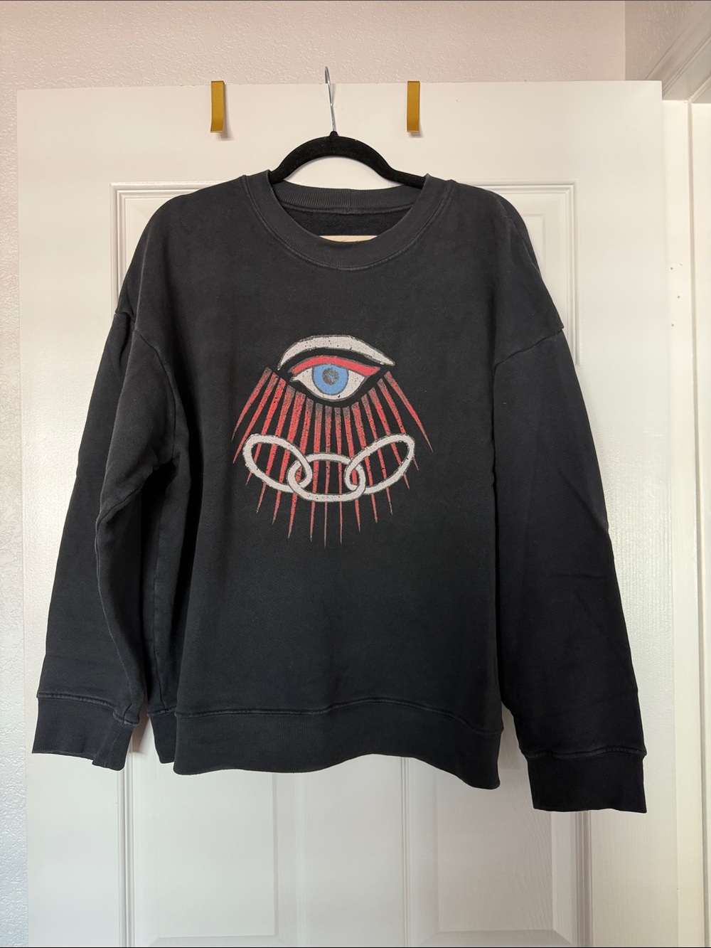 Raquel Allegra Black Graphic Designer Crewneck Sweater with Eye Motif